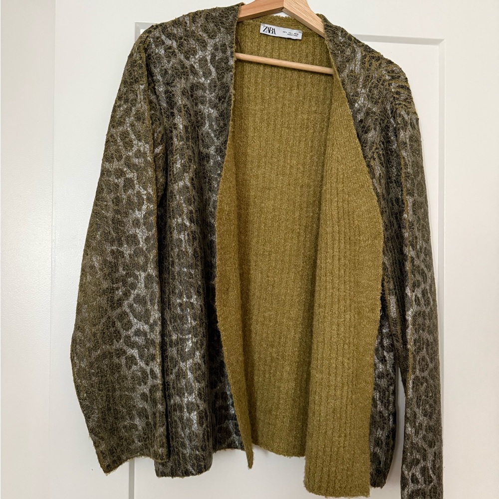 Zara Olive Green Leopard Print Women's Sweater